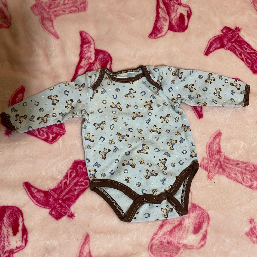 Blue and Brown Floral Bodysuit with Long Sleeves